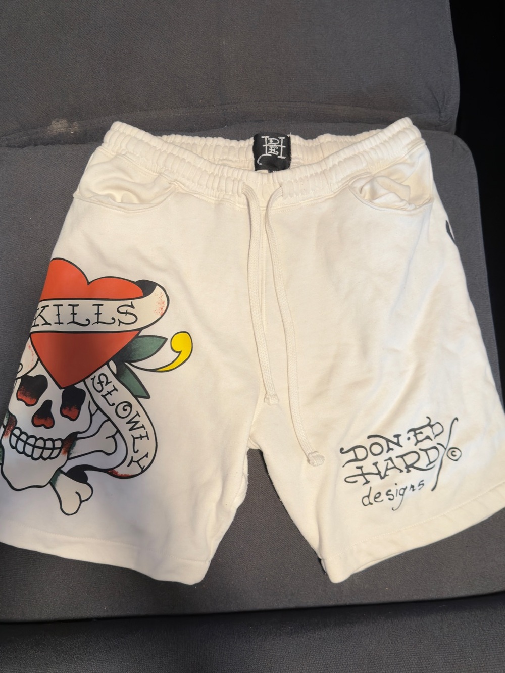 Ed Hardy White Tattoo-Graphic Men’s Athletic Shorts